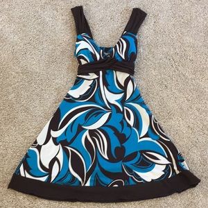 #31) Brown Blue and White Swirl Party Dress